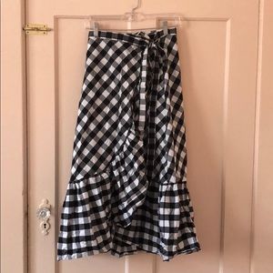 J Crew Black and White Gingham Wrap Ruffle Skirt